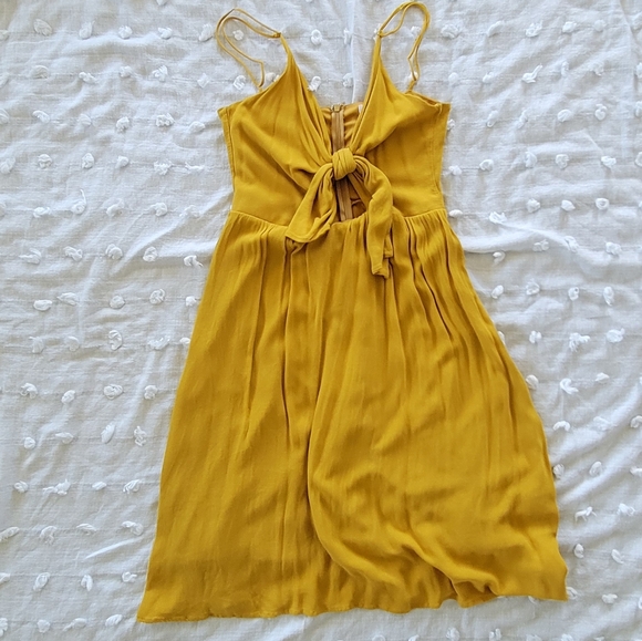 Leith Mustard Yellow Keyhole Tie front Dress Small - Picture 6 of 12